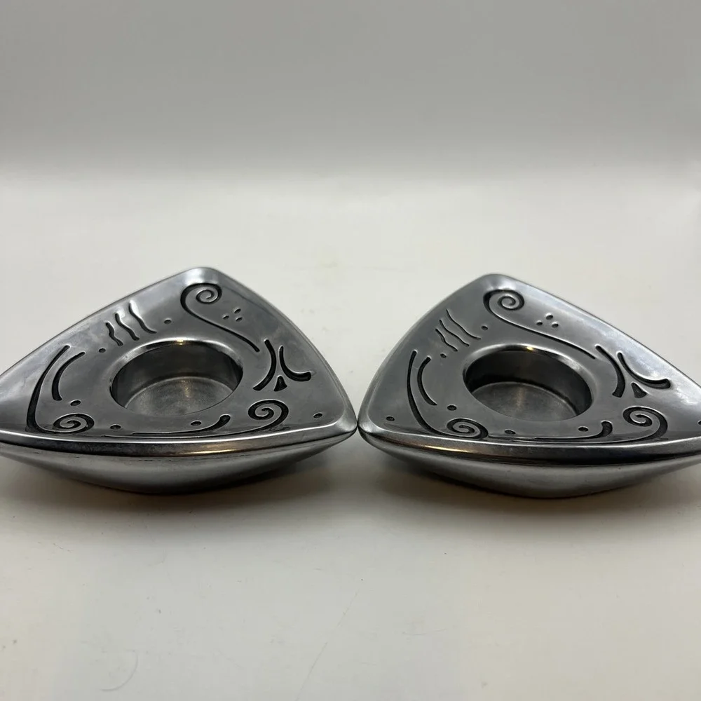 Lenox Candle Holders Votive Tealight Silver Triangle Decor 5.4